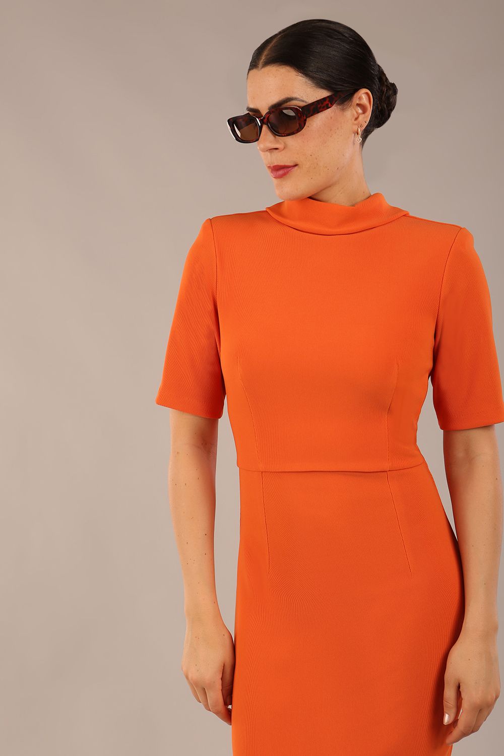Highmoor Short Sleeved Pencil Dress in Amber Orange – Diva Catwalk, image 16