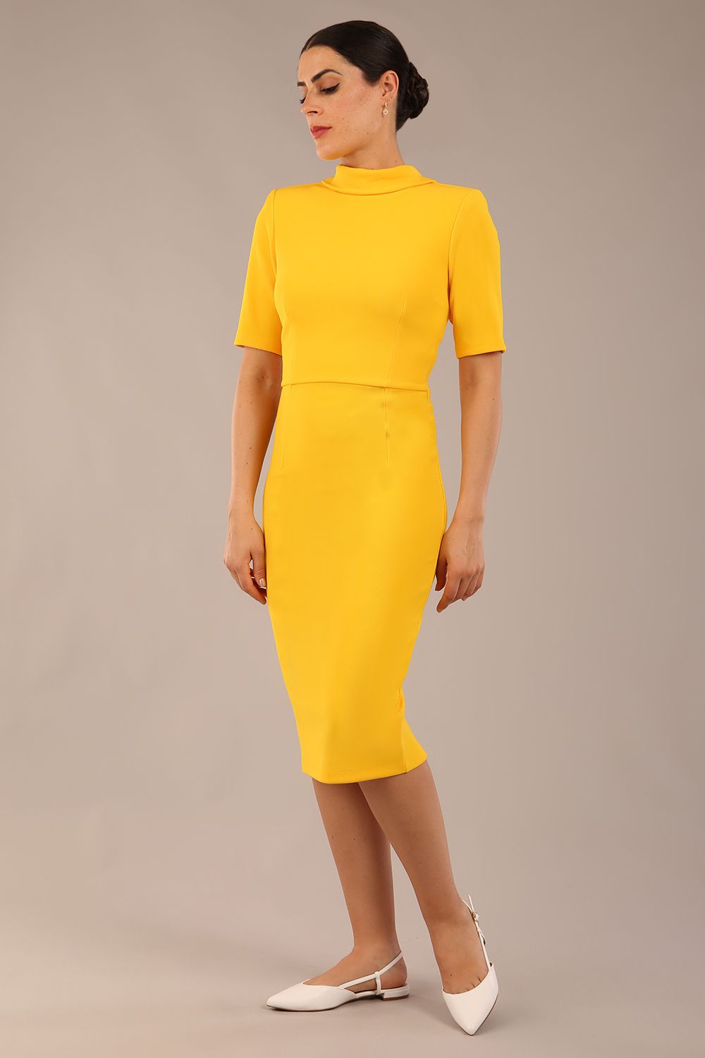 Highmoor Short Sleeved Pencil Dress in Sunshine Yellow – Diva Catwalk, image 12