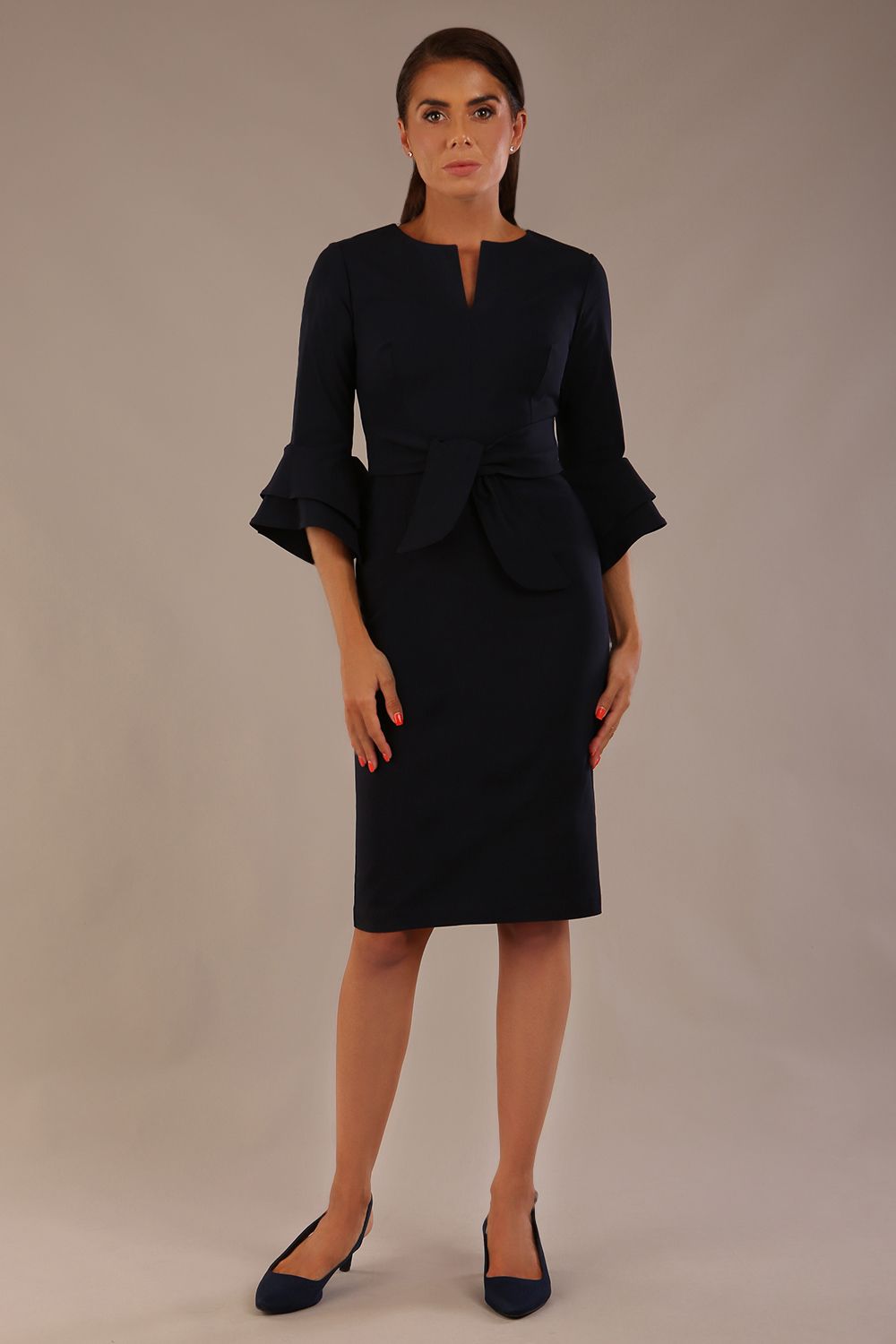 Hobson ruffled sleeves Pencil Dress in Dark Navy – Diva Catwalk, image 9