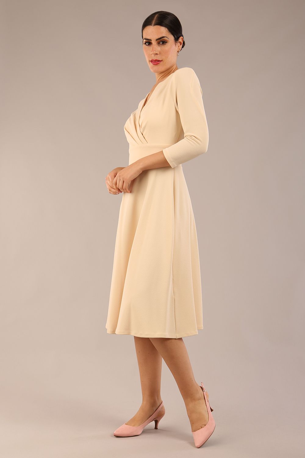 January Sleeved Swing Dress in Beige – Diva Catwalk, image 5