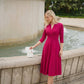 January Sleeved Swing Dress in Magenta – detail