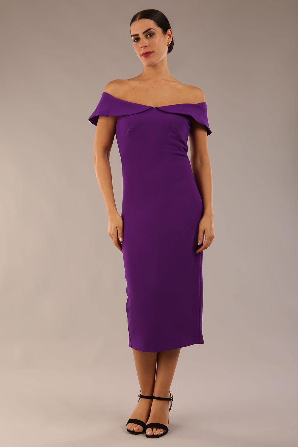 Juliette Off Shoulder Pencil Dress in Passion Purple – Diva Catwalk, image 8