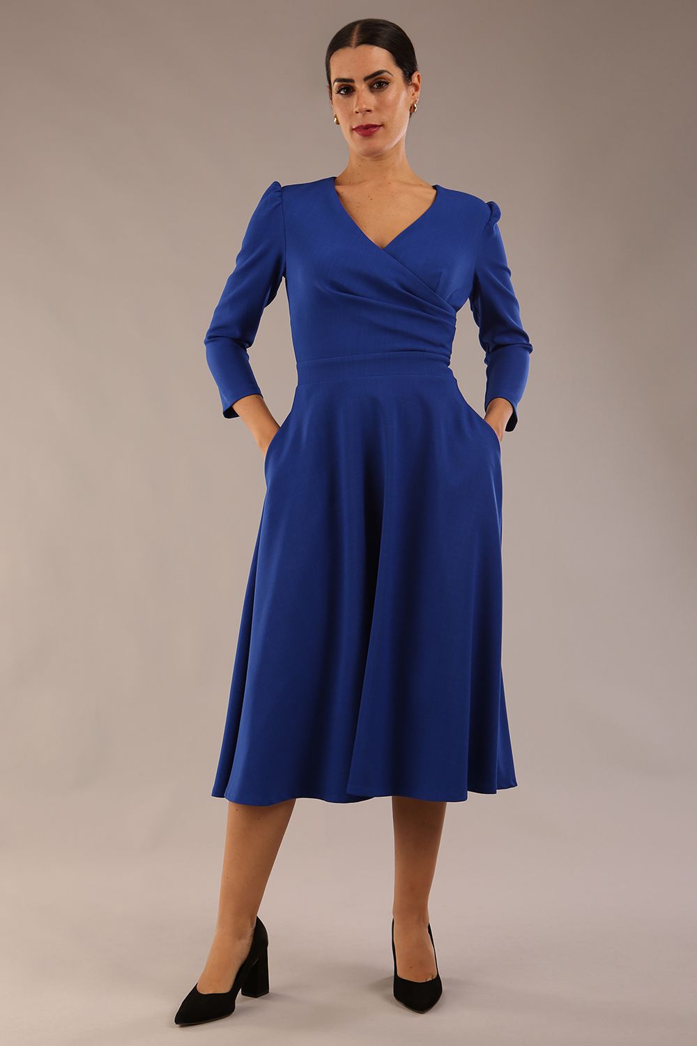Karma 3/4 Length Sleeved Swing Dress in Cobalt Blue – Diva Catwalk, image 15