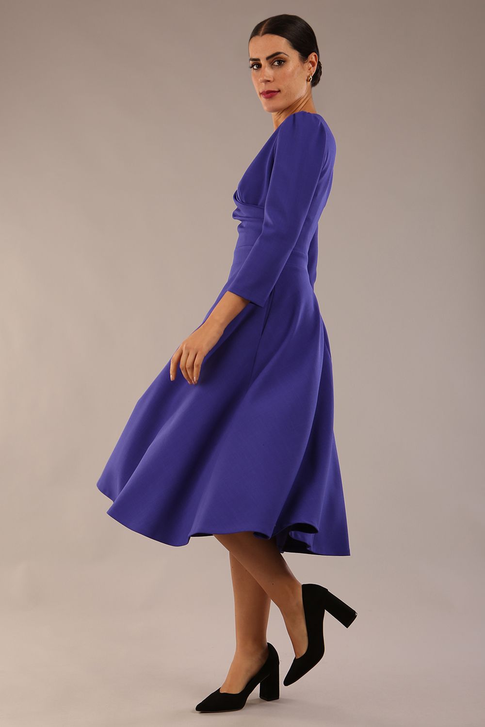 Karma 3/4 Length Sleeved Swing Dress in Indigo Blue – Diva Catwalk, image 8