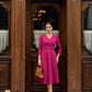 Karma 3/4 Length Sleeved Swing Dress in Magenta Haze – detail