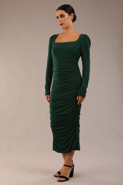 Kiki Silky Stretch Ruched Midi Dress 