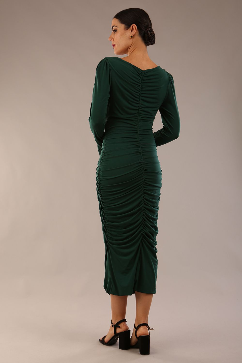 Kiki Silky Stretch Ruched Midi Dress 