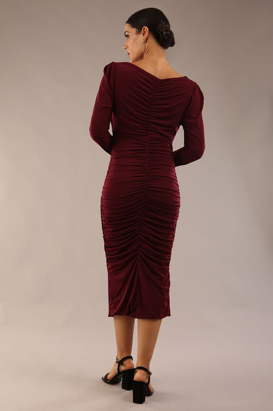 Kiki Silky Stretch Ruched Midi Dress 