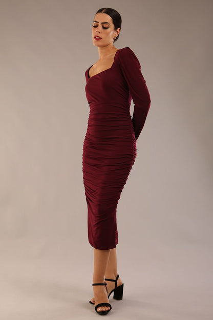 Kiki Silky Stretch Ruched Midi Dress 