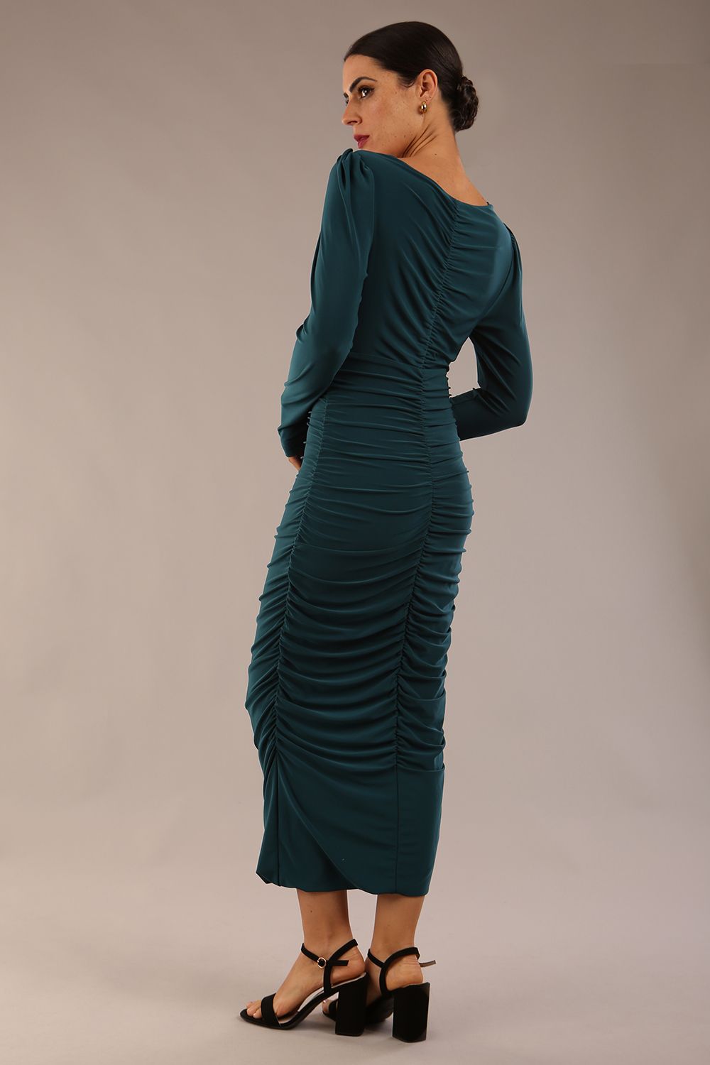 Kiki Silky Stretch Ruched Midi Dress 