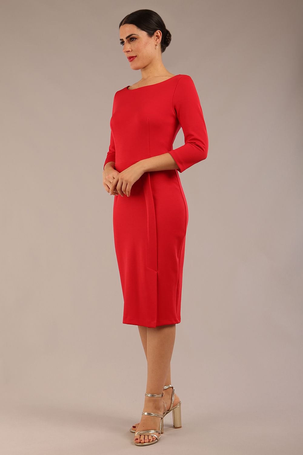 Kinga 3/4 Sleeved Pencil Dress in Electric Red – Diva Catwalk, image 5
