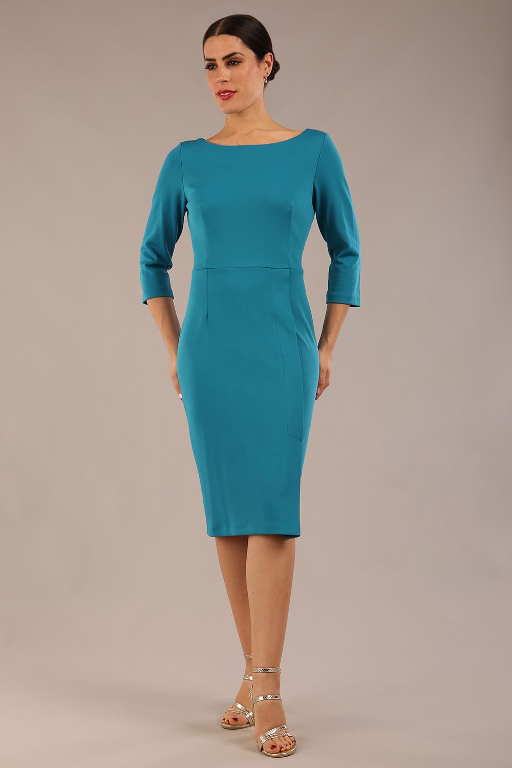 Kinga 3/4 Sleeved Pencil Dress in Magic Blue – Diva Catwalk, image 9