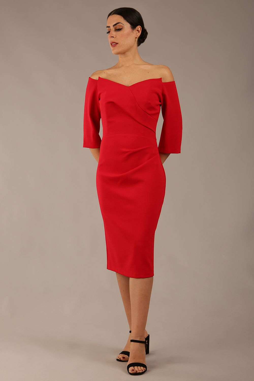 Lauren Off Shoulder Dress in Scarlet Red – Diva Catwalk, image 1
