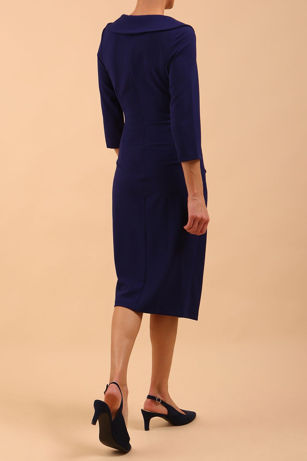 Liesel Low V-neck Sleeved Collared Wrap Pencil Dress 