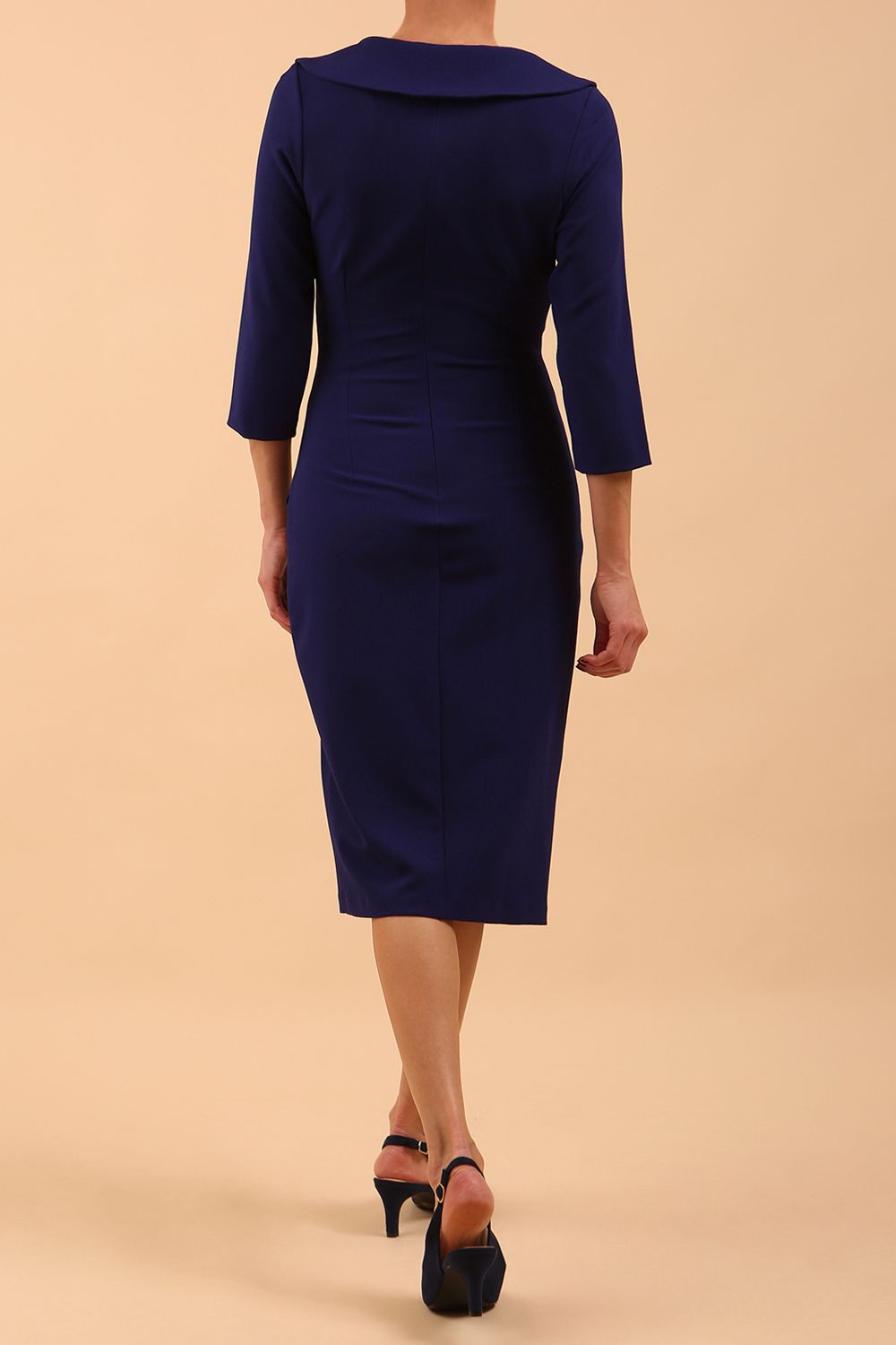 Liesel Low V-neck Sleeved Collared Wrap Pencil Dress – Diva Catwalk, image 8