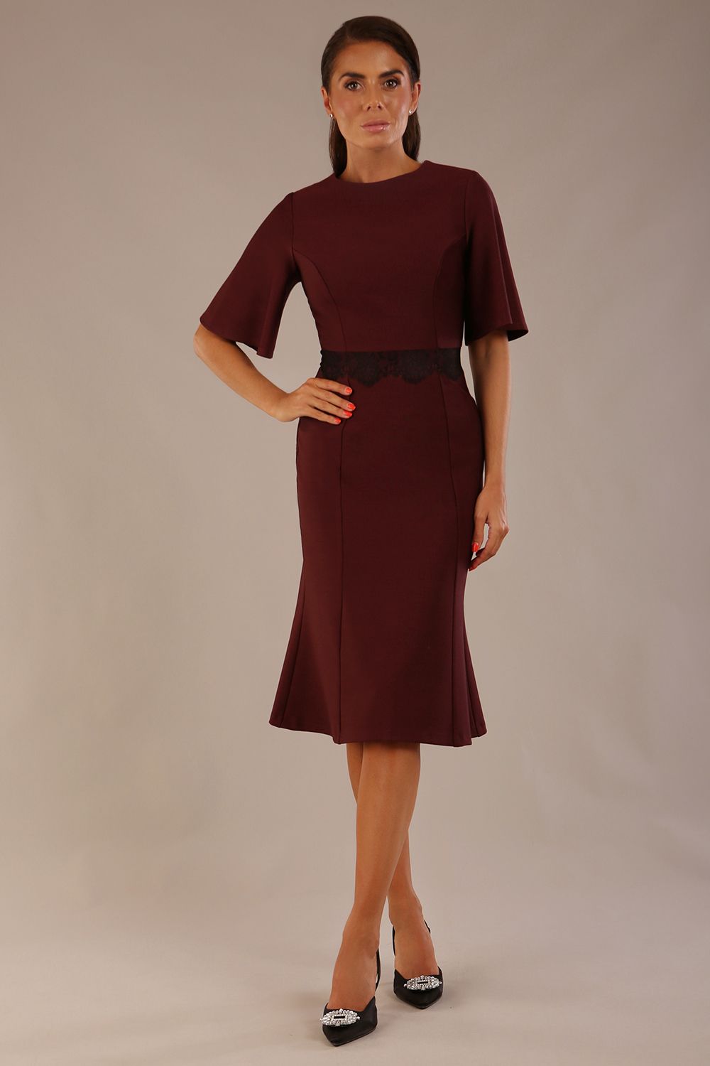 Lovell Lace & Fluted Sleeve Dress in Port Royale – Diva Catwalk, image 5