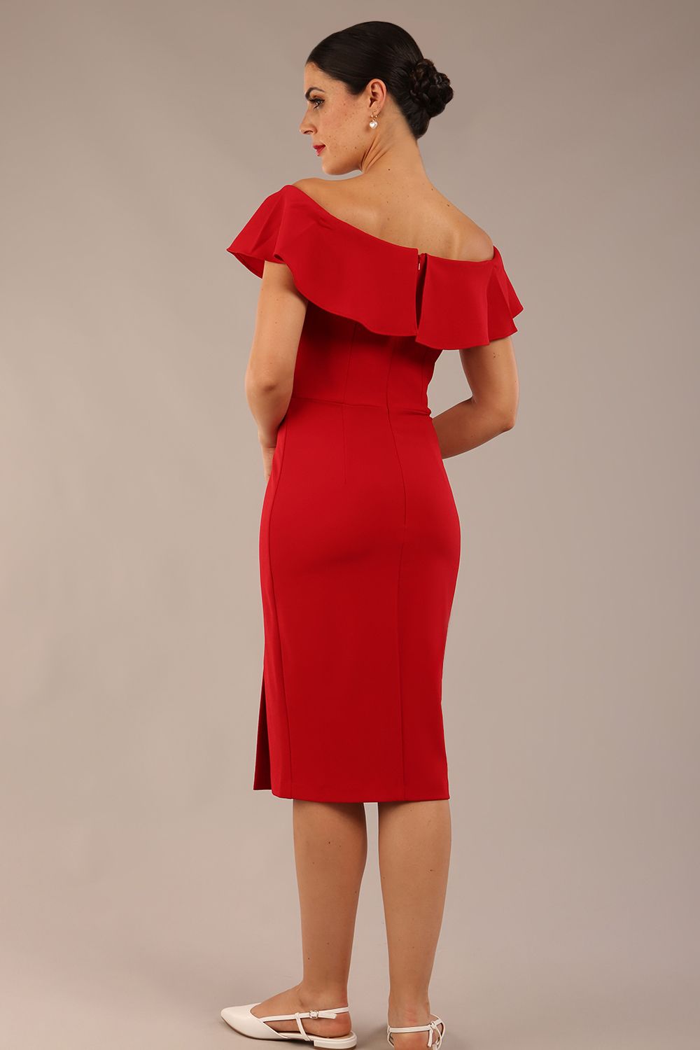 Lucia Off Shoulder Pencil Dress in Passion Red – Diva Catwalk, image 5
