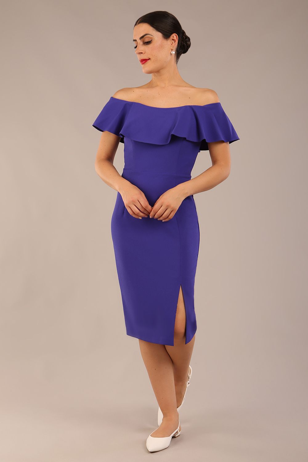 Lucia Off Shoulder Pencil Dress in Spectrum Indigo – Diva Catwalk, image 8