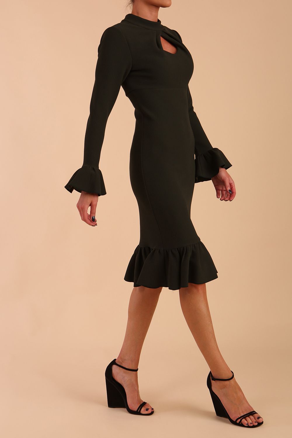Macarena Peplum Hem Bodycon Pencil Dress in Black – Diva Catwalk, image 5