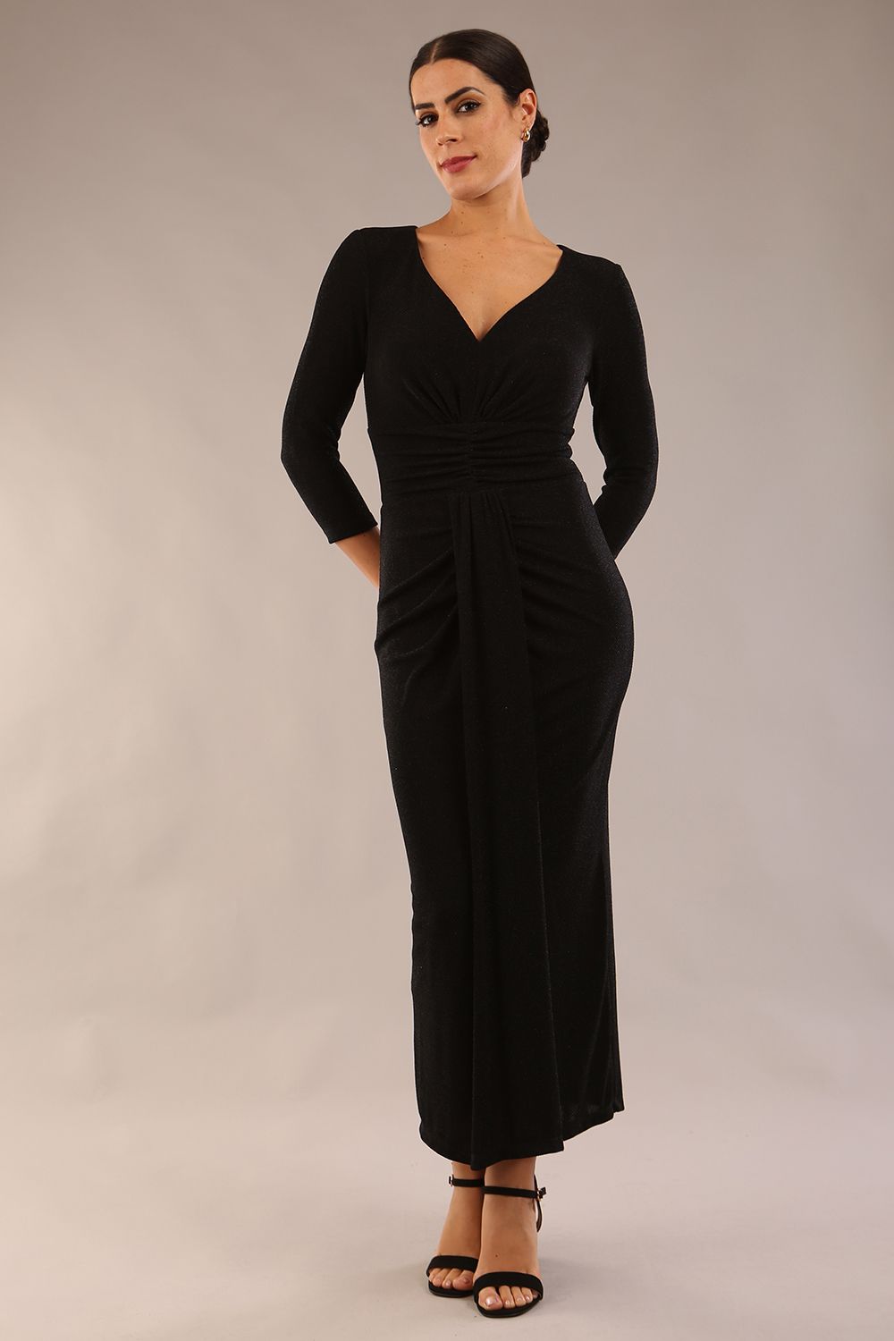 Melody 3/4 Sleeve Sparkle Midaxi Dress in Black – Diva Catwalk, image 1