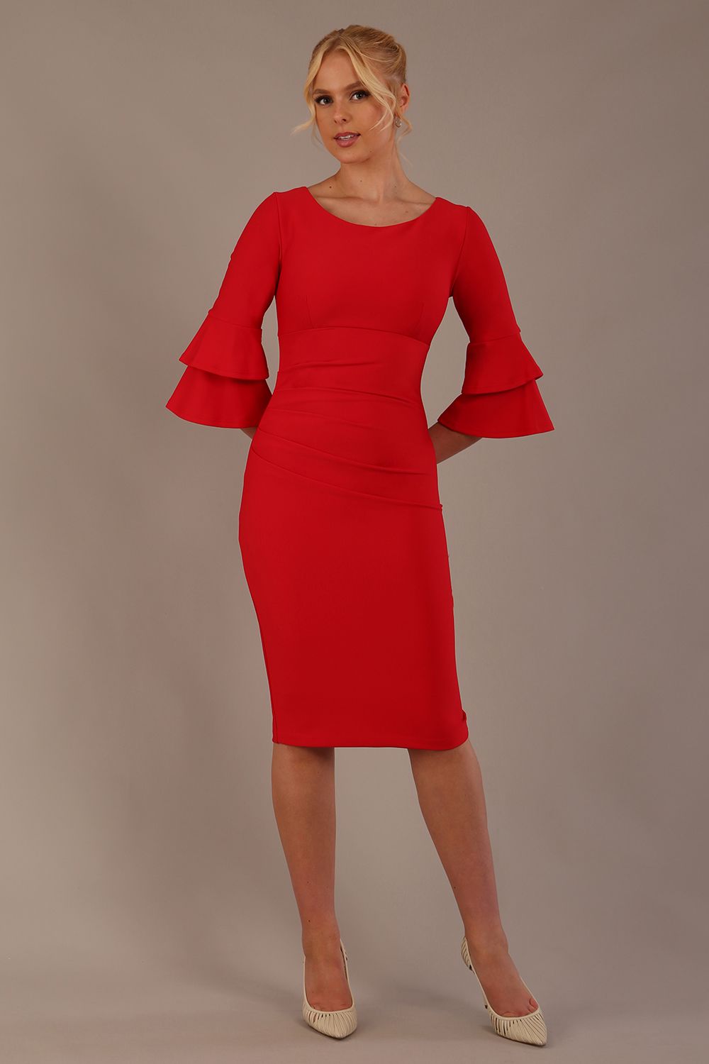 Meridian Flute Sleeve Dress in Electric Red – Diva Catwalk, image 6