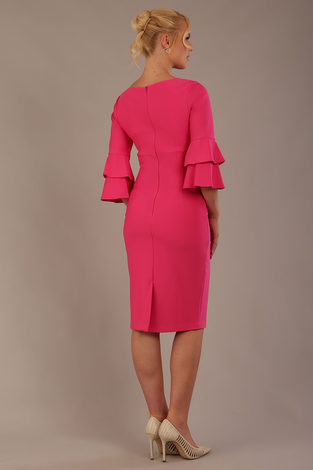 Meridian Flute Sleeve Dress in Hibiscus Pink – Diva Catwalk, image 18