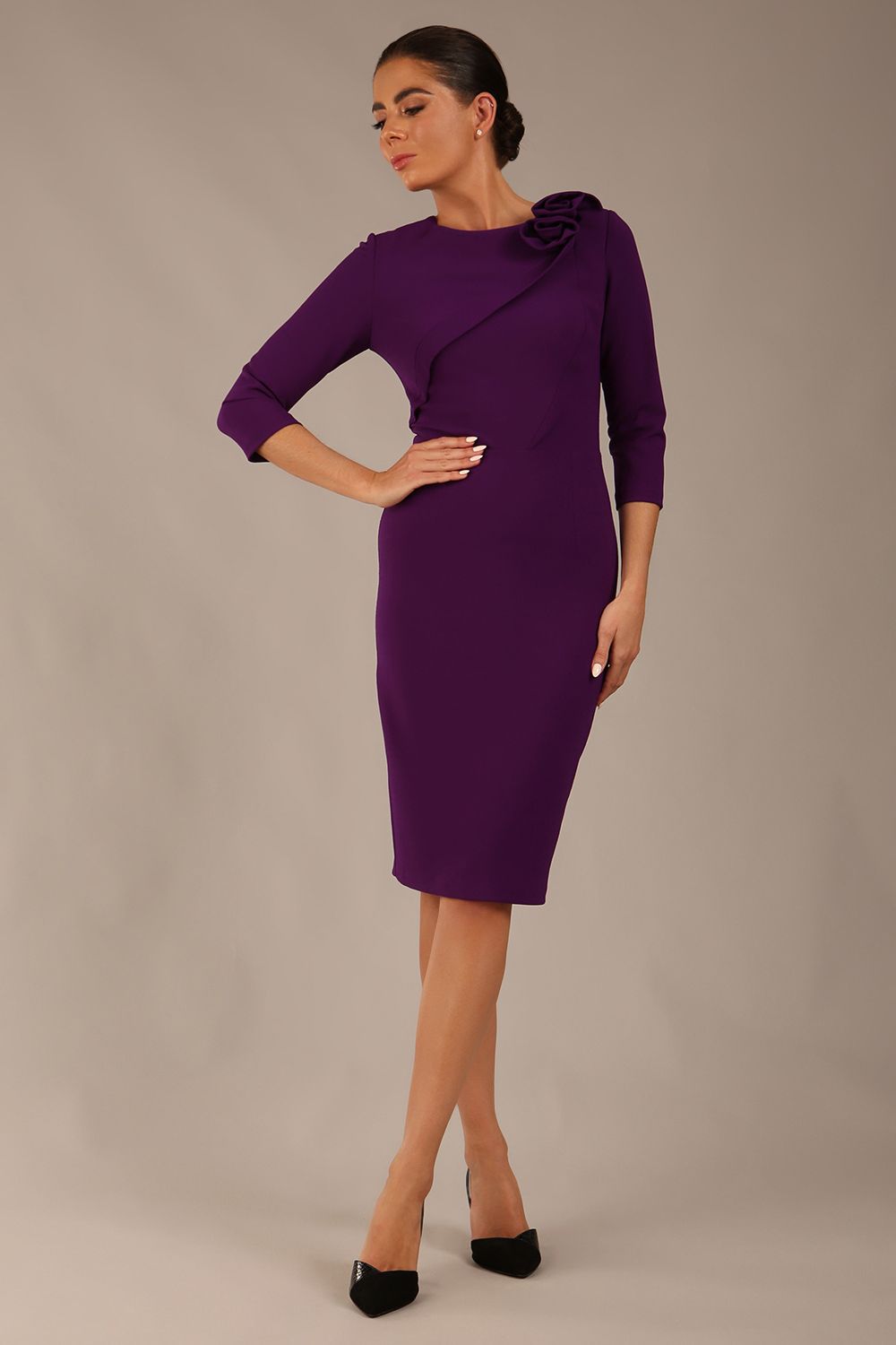 Mirabelle ¾ Sleeves & Floral Shoulder Detail Pencil Dress – Diva Catwalk, image 7