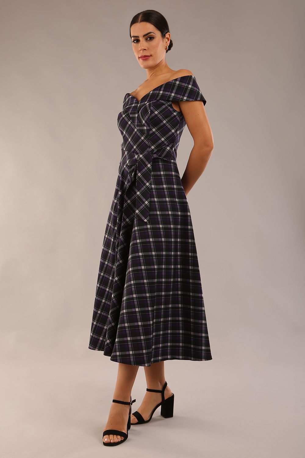 Montclair Tartan Off-Shoulder Midi Dress – Diva Catwalk, image 2