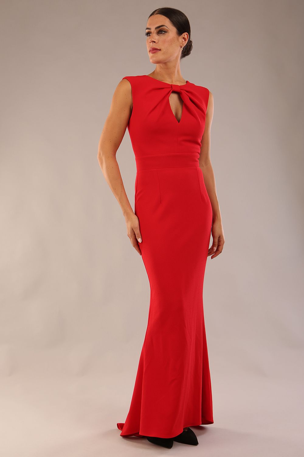 Morwenna Keyhole Full Length Dress in Scarlet Red – Diva Catwalk, image 1