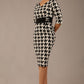 OP-ART V-Neck Sleeved Monochrome Pencil Dress 