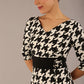 OP-ART V-Neck Sleeved Monochrome Pencil Dress 