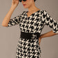 OP-ART V-Neck Sleeved Monochrome Pencil Dress 