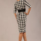 OP-ART V-Neck Sleeved Monochrome Pencil Dress 