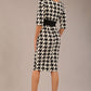 OP-ART V-Neck Sleeved Monochrome Pencil Dress 