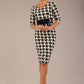 OP-ART V-Neck Sleeved Monochrome Pencil Dress 