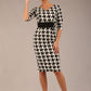 OP-ART V-Neck Sleeved Monochrome Pencil Dress 