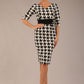 OP-ART V-Neck Sleeved Monochrome Pencil Dress 