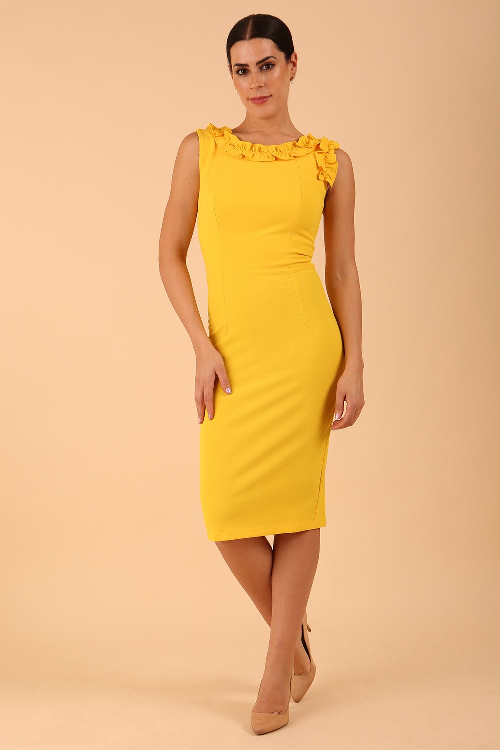 Odessa Pencil Dress in Freesia Yellow – Diva Catwalk, image 4