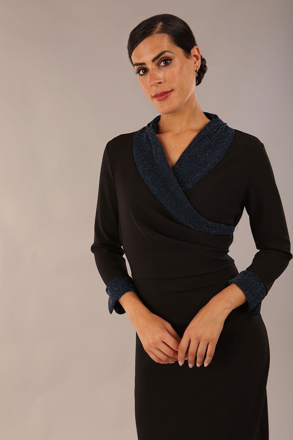 Osaka Sparkle Contrast Detail Pencil Dress in Black and Teal Sparkle – Diva Catwalk, image 2