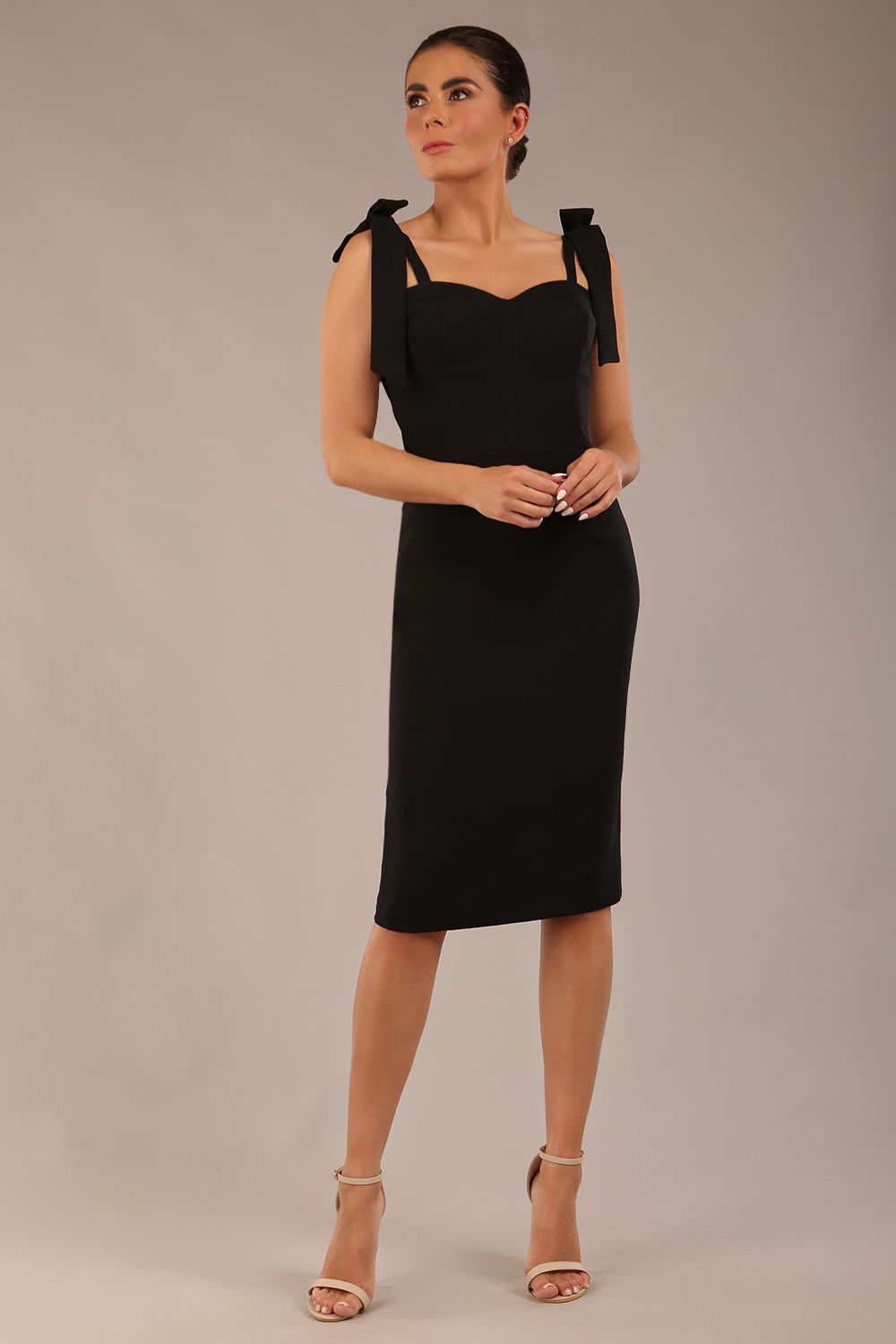 Philippa Bow shoulder detail Pencil Wiggle Dress in Black – Diva Catwalk, image 13
