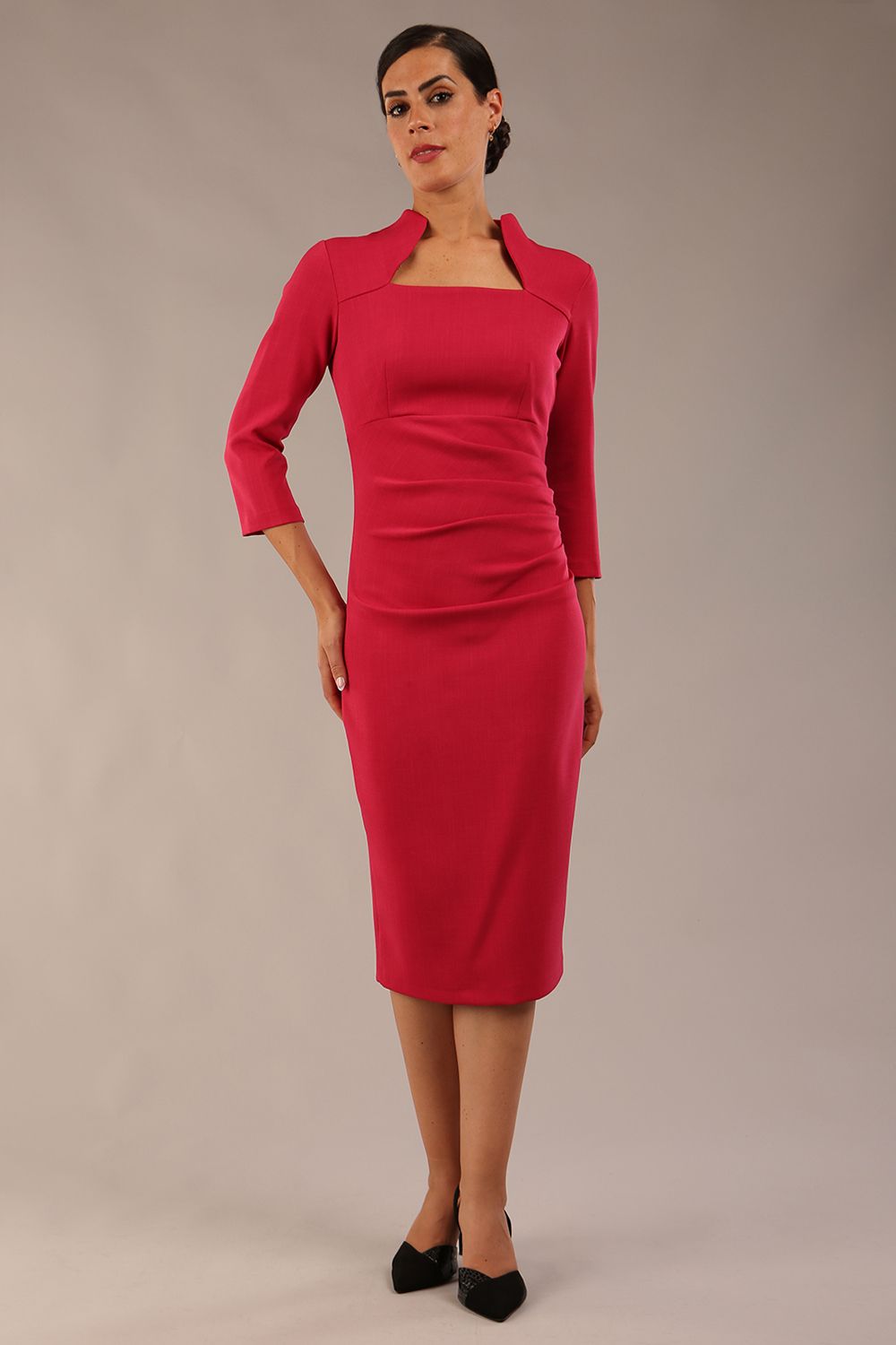 Plaza Trapezium neckline Cutout Pencil Sleeved Dress 