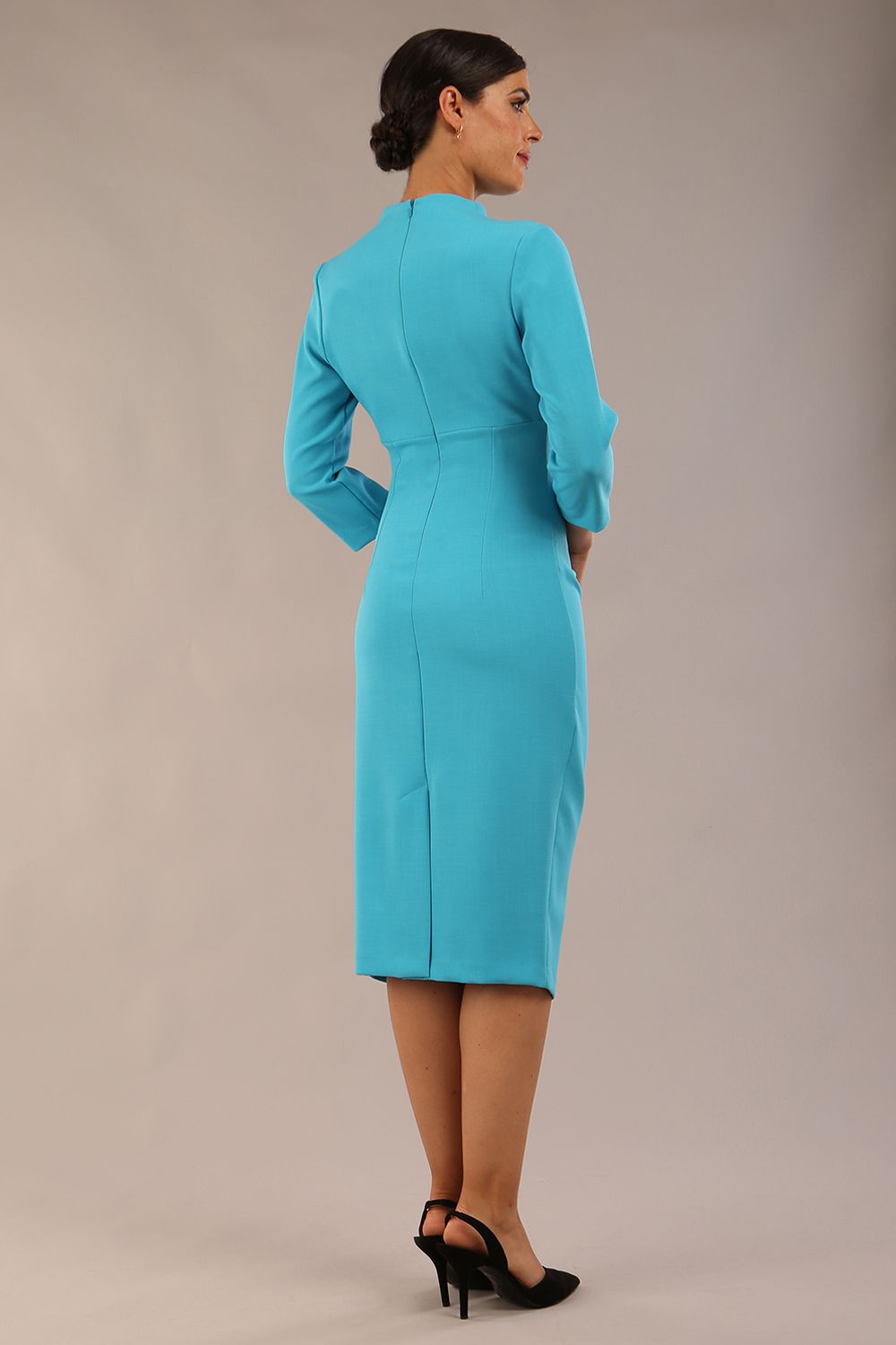 Plaza Trapezium neckline Cutout Pencil Sleeved Dress 