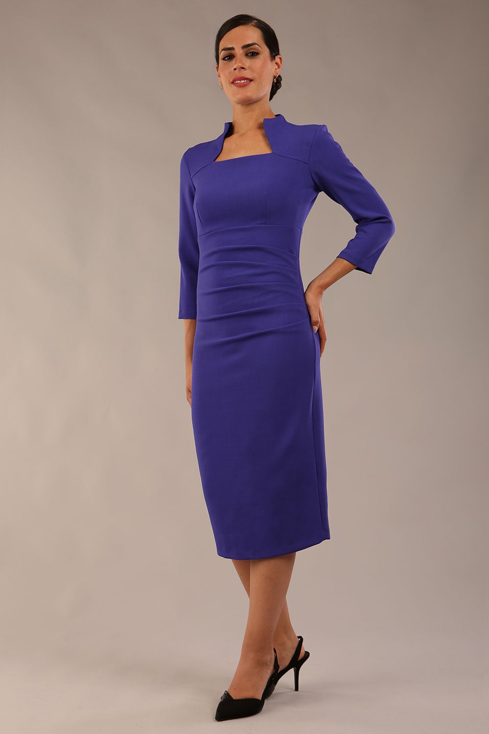 Plaza Trapezium neckline Cutout Pencil Sleeved Dress in Indigo Blue – Diva Catwalk, image 11