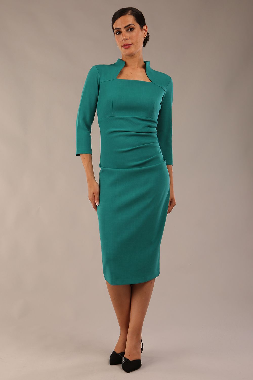 Plaza Trapezium neckline Cutout Pencil Sleeved Dress in Parasailing Green – Diva Catwalk, image 28