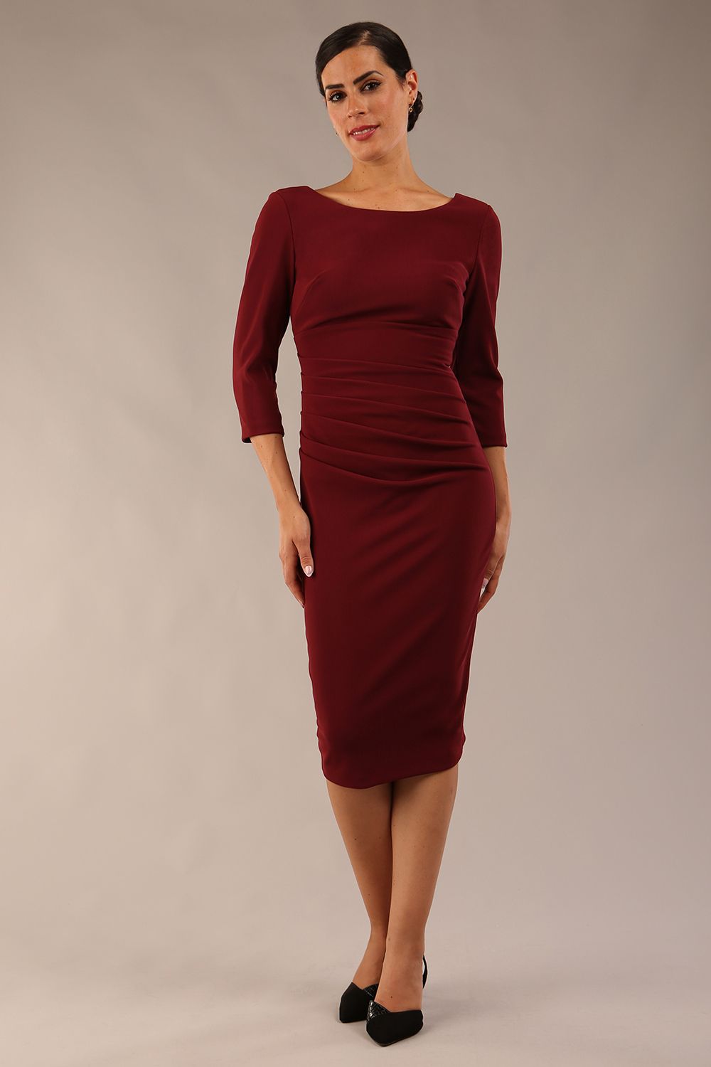 Polly 3/4 Sleeve Pencil Dress in Cabaret Burgundy – Diva Catwalk, image 5