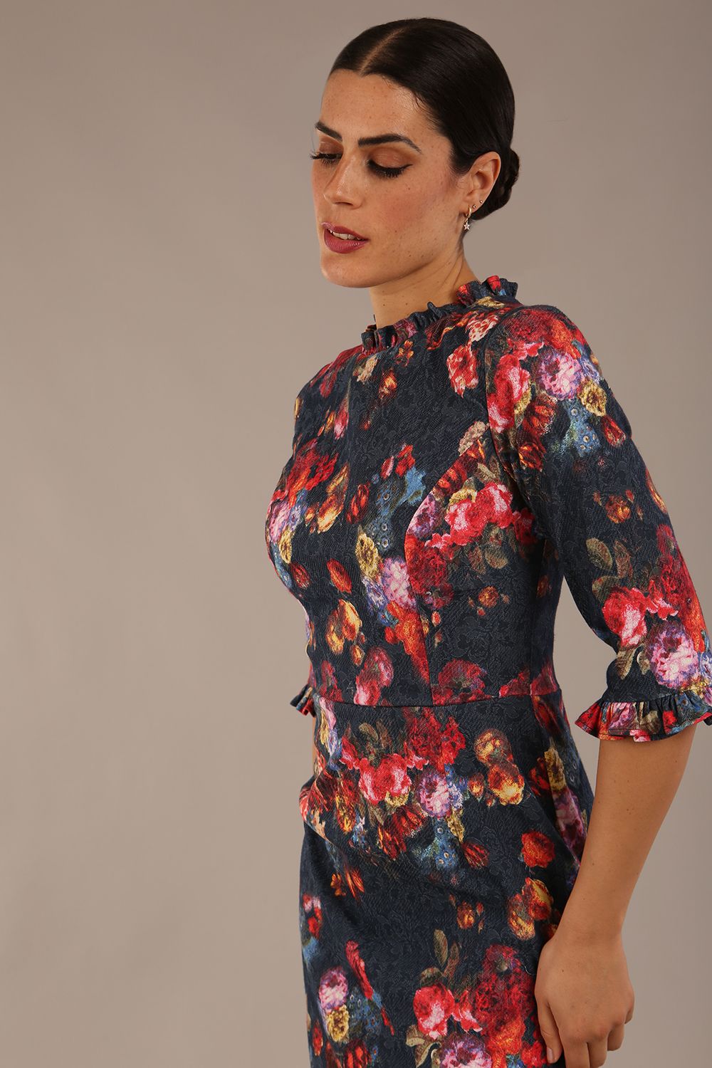 Portofino Frill Neck Floral Jacquard Dress – Diva Catwalk, image 4