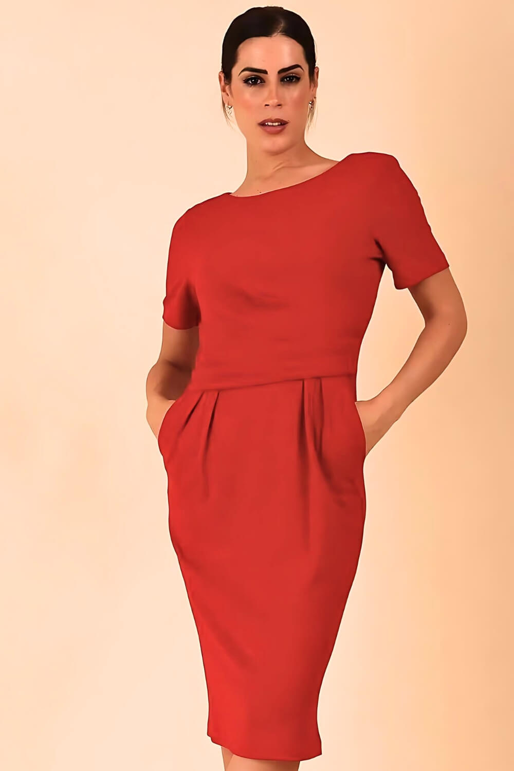 Positano Pencil Dress in Tango Red – Diva Catwalk, image 4