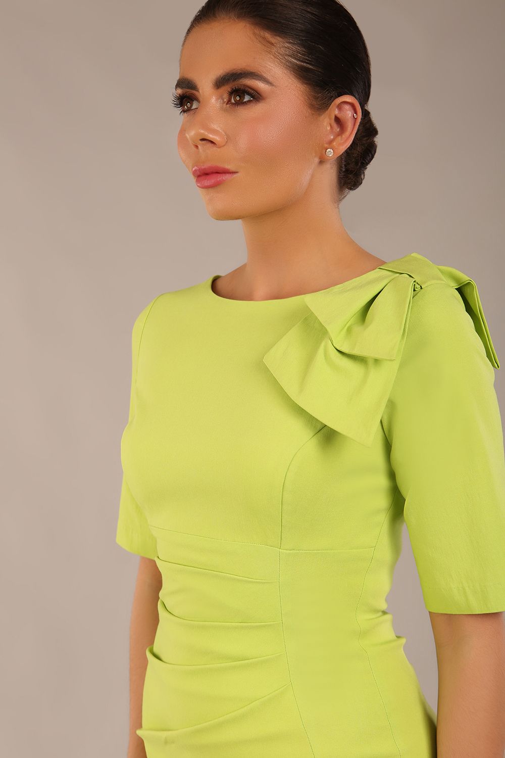Reverie Short Sleeve Stretch Pencil Dress with Bow Detail – Diva Catwalk, image 9