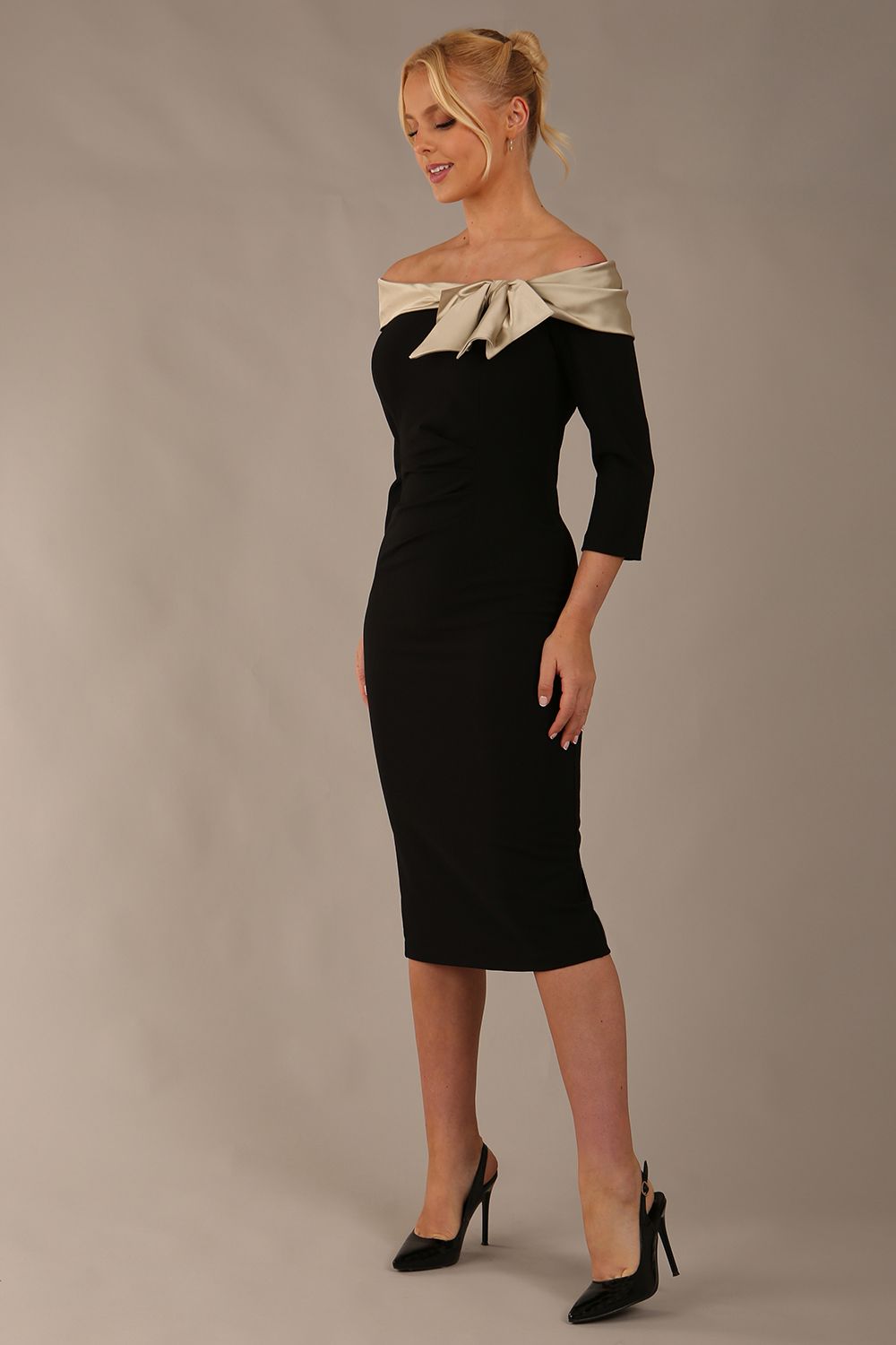 Rosalind Off Shoulder Bow Detail Pencil Dress 