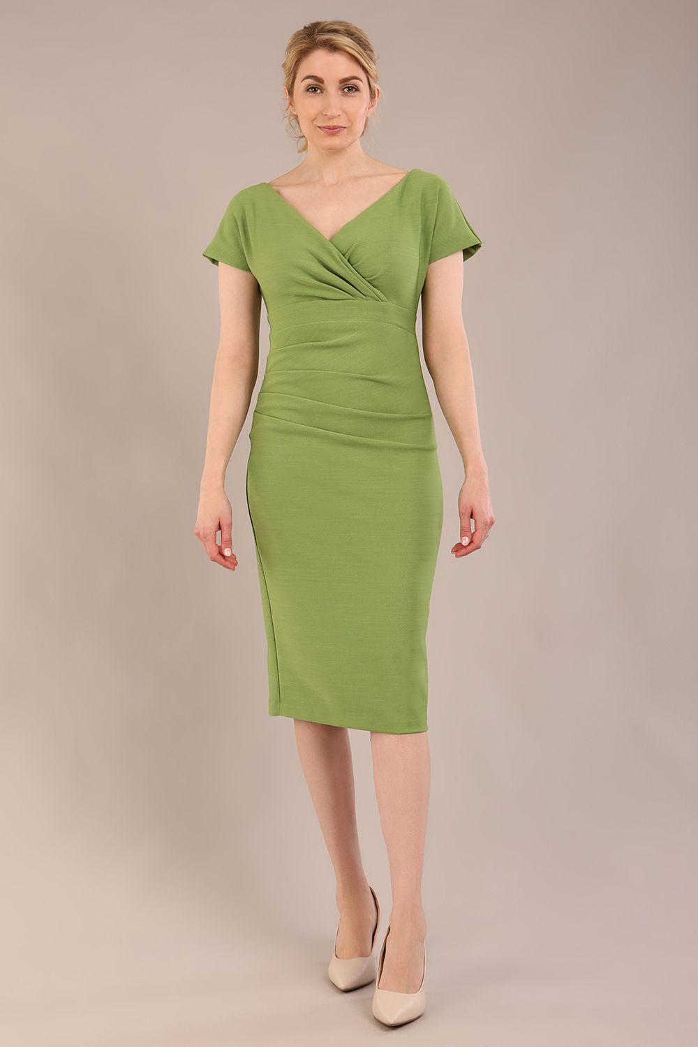Seed Brooke Cap Sleeve Pencil Dress in Citrus Green – Diva Catwalk, image 5